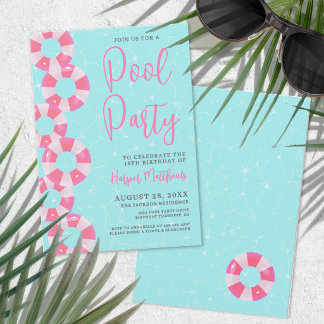 Sommer-Poolparty Rosa Sweet 16 Geburtstag Einladung