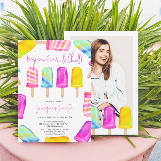 Sommer Pop auf Chillout-Eis Foto Sweet 16 Einladung (Summer Pop on chill ice cream photo Sweet 16 Invitation)