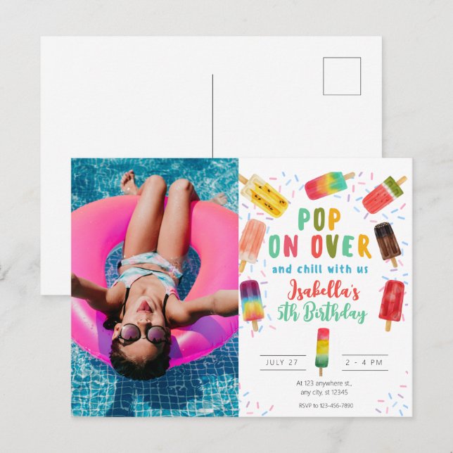 Sommer-Pop-Eis-Geburtstagsfeier Pool  Postkarte (Vorne/Hinten)