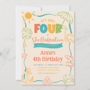 Sommer Quirky Time Vier Shellabration 4. Geburtsta Einladung