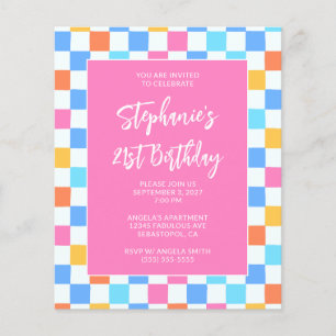 Sommer Regenbogen Karo Bold 21. Geburtstag Flyer