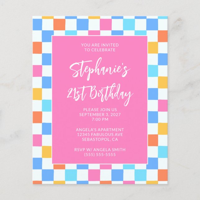 Sommer Regenbogen Karo Bold 21. Geburtstag Flyer (Vorne)