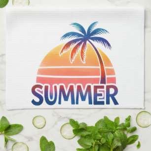Sommer Retro Sonnenuntergang Palme Geschirrtuch
