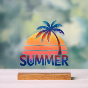Sommer-Retro-Sonnenuntergang-Palmenbaum Acrylschild