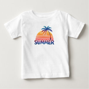 Sommer-Retro-Sonnenuntergang-Palmenbaum Baby T-shirt