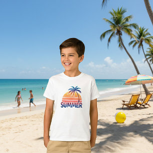 Sommer-Retro-Sonnenuntergang-Palmenbaum T-Shirt