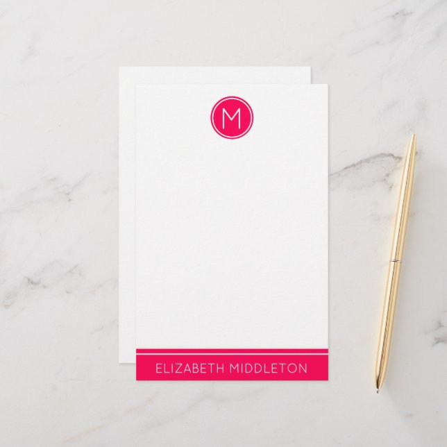 Sommer-rosa Monogramm auf Weiß Briefpapier (Vorderseite/Rückseite Beispiel)