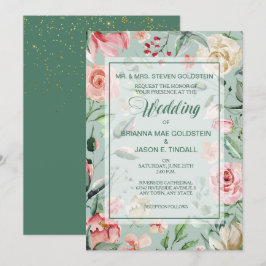 Sommer Rose Grenz Grüne Hochzeitseinladung Einladung