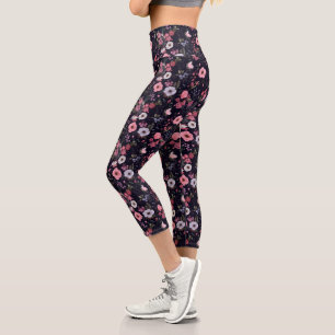 Sommer-Rose Muster auf schwarz Capri Leggings
