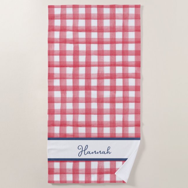 Sommer-Rot-Gingham, kariert zum 4. Juli Strandtuch (Vorderseite)