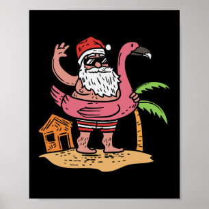 Sommer-Santa-Flamingo-Schwimmer Lustiges Weihnacht Poster