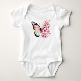 Sommer-Schmetterling-Blumen-Aquarell-Blumendesign Baby Strampler