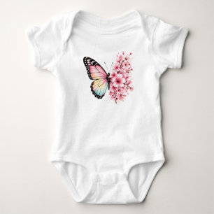 Sommer-Schmetterling-Blumen-Aquarell-Blumendesign Baby Strampler