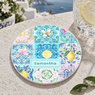Sommer Sicilianisch Türkis farbenfrohe Azulejo Ama Getränkeuntersetzer