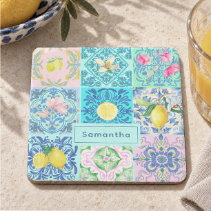 Sommer Sicilianisch Türkis farbenfroher Azulejo Am Steinuntersetzer