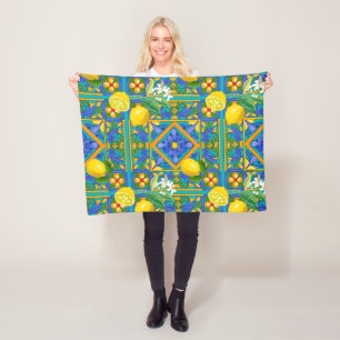 Sommer ,sizilianische Fliesen,Zitrusfrüchte,Orange Fleecedecke