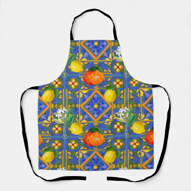 Sommer ,sizilianische Fliesen,Zitrusfrüchte,Orange Schürze (Vorderseite)