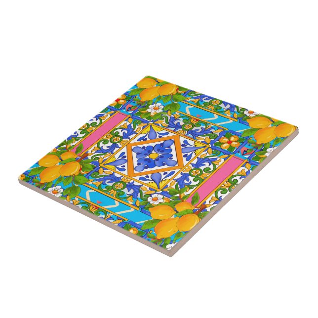 Sommer ,sizilianische Fliesen ,Zitrusfrüchte,Zitro (Seite)