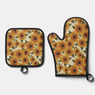 Sommer-Sonnenblumen-Ofenhandschuh- und Topflappen- Ofenhandschuh & Topflappen-Set