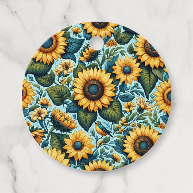 Sommer/Sonnenblumen/Vogel Geschenkanhänger (Vorderseite)