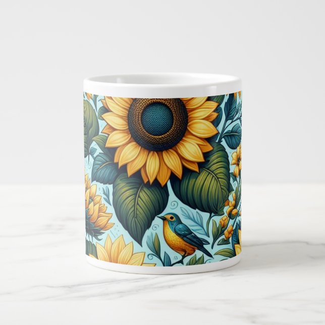 Sommer/Sonnenblumen/Vogel Jumbo-Tasse (Vorderseite)
