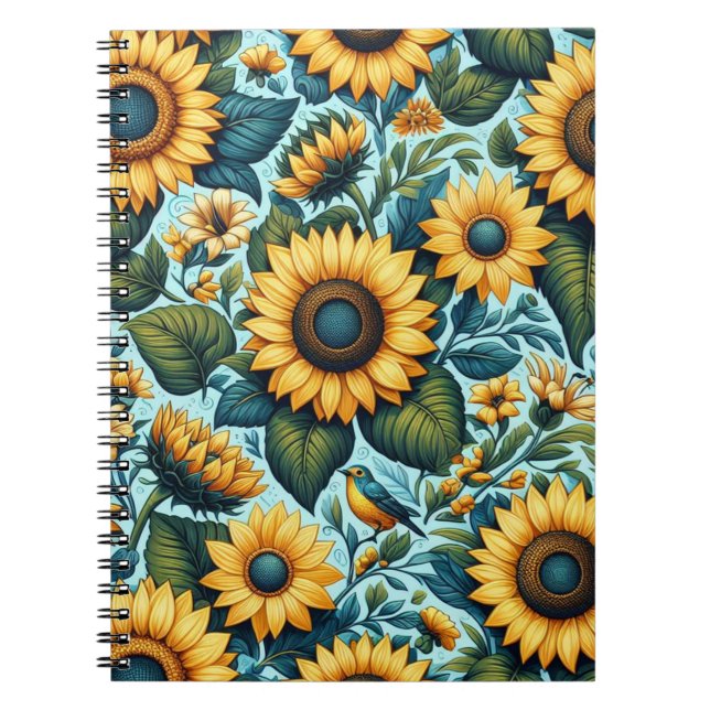 Sommer/Sonnenblumen/Vogel Notizblock (Vorderseite)