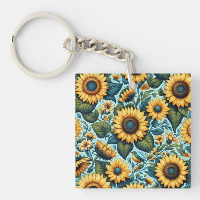 Sommer/Sonnenblumen/Vogel Schlüsselanhänger (Vorderseite)