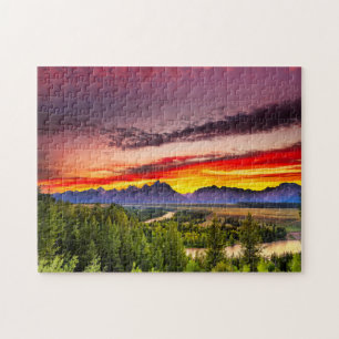 Sommer-Sonnenuntergang bei Snake River übersehen Puzzle