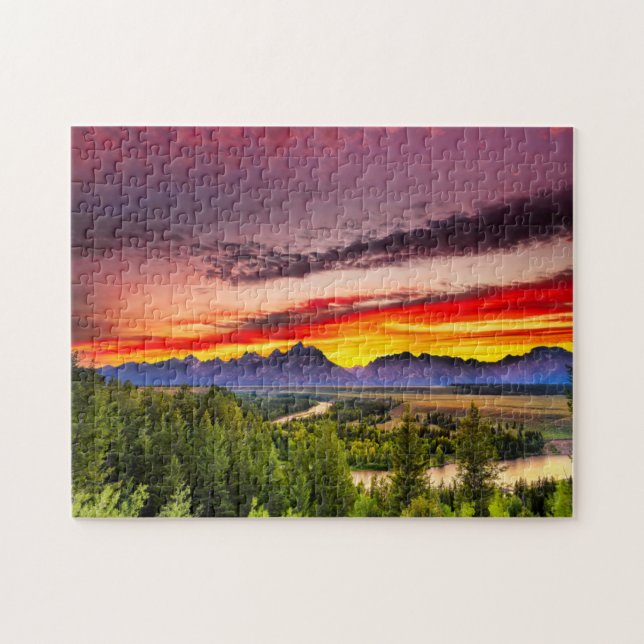 Sommer-Sonnenuntergang bei Snake River übersehen Puzzle (Horizontal)