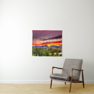 Sommer-Sonnenuntergang bei Snake River übersehen Wandteppich