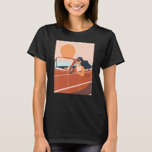 Sommer Sonnenuntergang Girl Driving Car Urlaub T-Shirt