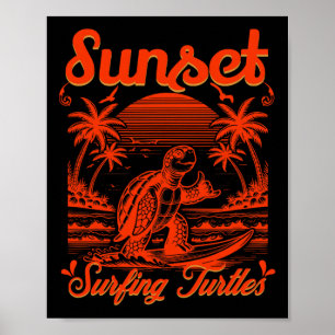 Sommer - Sonnenuntergang Surfen Schildkröten Poster