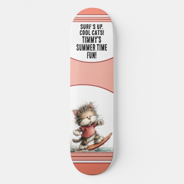 Sommer-Spaß-Design mit surfernder Katze Skateboard (Vorderseite)