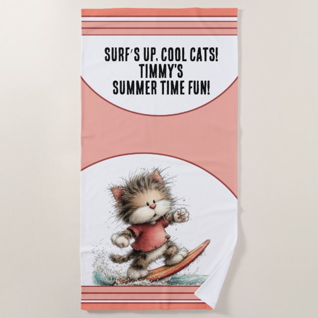Sommer-Spaß-Design mit surfernder Katze Strandtuch (Vorderseite)