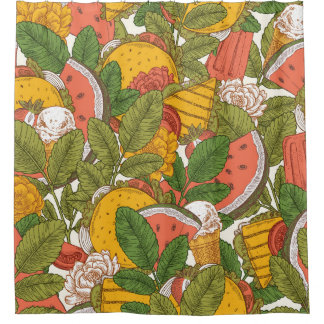 Sommer-Speisen-Vintage-Illustrationsmuster Duschvorhang