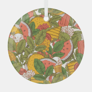 Sommer-Speisen-Vintage-Illustrationsmuster Ornament Aus Glas