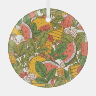 Sommer-Speisen-Vintage-Illustrationsmuster Ornament Aus Glas