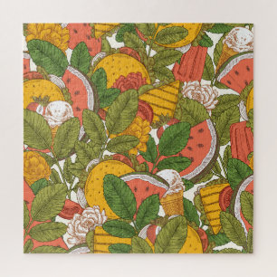 Sommer-Speisen-Vintage-Illustrationsmuster Puzzle