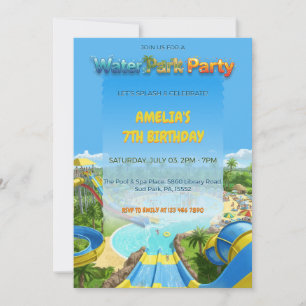 Sommer-Splash-Poolrutsche-Wasserpark-Geburtstag Einladung