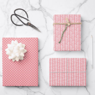 Sommer-Staubrose-Rosé-Pink-Streifen Geschenkpapier Set