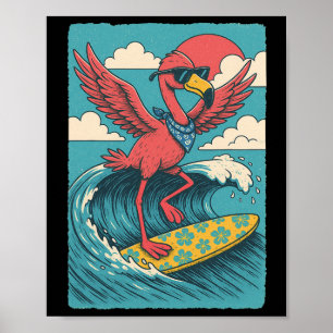 Sommer Stimmung Flamingo Surfen Strand Stimmung Ur Poster