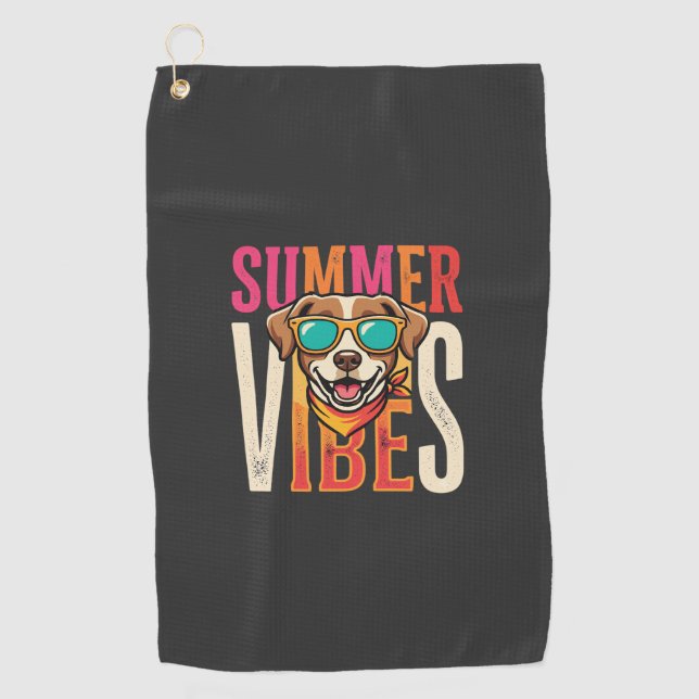 Sommer Stimmung Hund Sonnenbrille Golfhandtuch (Vorderseite)