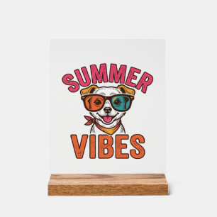 Sommer Stimmung Hund Sonnenbrille Vintage-Shirt-De Acrylschild
