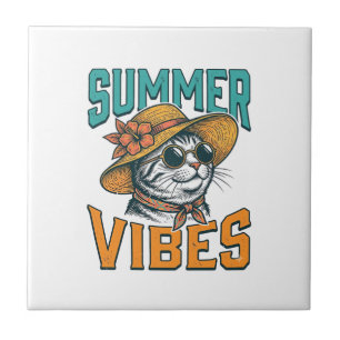 Sommer Stimmung Katze Vintage Gravur Design_1 Fliese