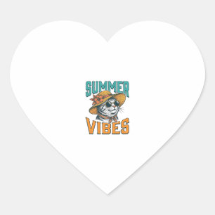 Sommer Stimmung Katze Vintage Gravur Design_1 Herz-Aufkleber