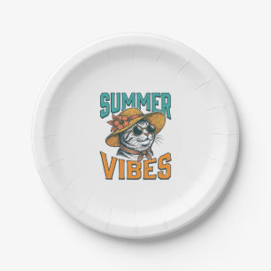 Sommer Stimmung Katze Vintage Gravur Design_1 Pappteller