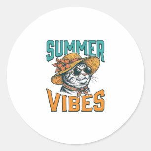 Sommer Stimmung Katze Vintage Gravur Design_1 Runder Aufkleber
