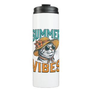 Sommer Stimmung Katze Vintage Gravur Design_1 Thermosbecher