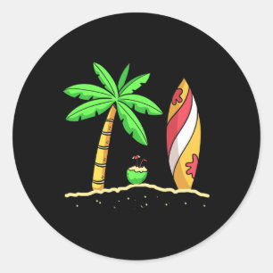 Sommer Stimmung Palmen Surfboard Surfer Kokosnuss Runder Aufkleber