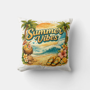 Sommer Stimmung Retro-Tropisches Strand-Sonnenun Kissen